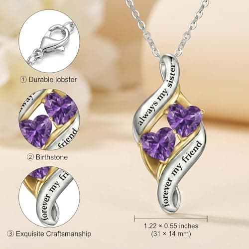Engraved with "Always My Sisters Forever My Friend". Ideal Christmas, Birthday, Anniversary Jewelry Gifts for Sister. CRMAD Sister Necklace with Double Birthstone Jewelry Gifts for Women B0GGYWRP7M
