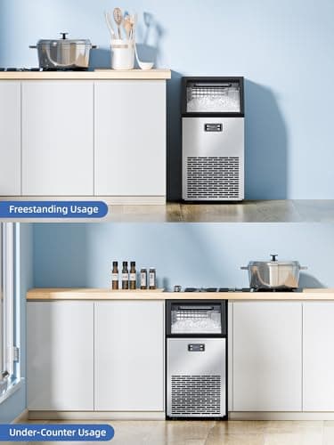 COWSAR Commercial Ice Machine, 100Lbs/24H Stainless Steel Undercounter Ice Maker with 33Lbs Storage Capacity, Self-Cleaning Freestanding Ice Machine for Home, Bar, Restaurant, Office, Outdoor