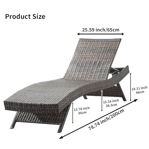 79'' Long Reclining Chaise Lounge Set (Set of 2), Outdoor Wicker Reclining Lounge Chair Patio Rattan Double Chaise Lounge Lawn Sunbathing Chairs Beach Pool Backrest Recliners (Set of 2)