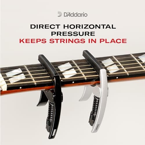 D’Addario Guitar Capo – NS Tri Action - For 6-String Electric and Acoustic Guitars – Micrometer Tension Adjustment for Buzz-Free, In-Tune Performance - Single Hand Use – Integrated Pick Holder - Black