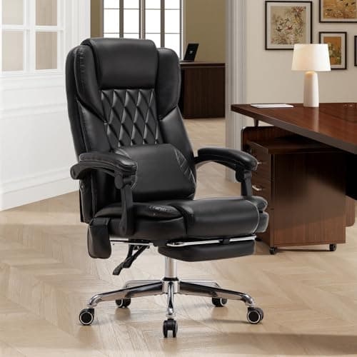 500LBS Massage Office Chair with Foot Rest, 3D Kneading Massage Home Office Desk Chairs, 22.83” Wide Big and Tall Office Chair for Heavy People, Ergonomic Reclining Gaming Chairs, Black