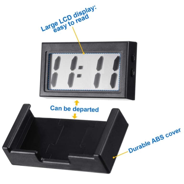 Shudyear Small Digital Clock， with Jumbo LCD Time & Day Display，Mini Automotive Small Digital Clock Battery Operated for Desktop Nightstand Pocket Car Truck Dashboard & Air Vent (1, Black)