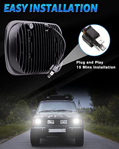 BICYACO DOT 110W 5x7 7x6 Inch Led Headlights Hi/Low Led Sealed Beam Projector Headlamp Compatible with Jeep Wrangler YJ Cherokee XJ Kenworth T300 1997-2010 H4 Plug H6054 H5054 6054 6052 (Black)