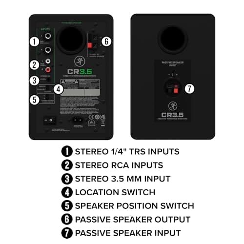 Mackie CR3.5 3.5" Creative Reference Powered Studio Monitors with Tone Knob and Location Switch — Active Speakers for Music Production, Desktop Computer, Gaming, HiFi Listening
