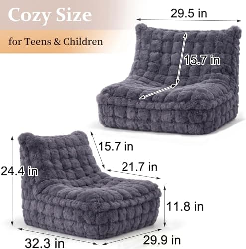 Bean Bag Chairs with Filler Faux Fur Fireside Beanbags Lazy Sofa for Memory Foam BeanBag Chair Bean Bag Sofa for Bedroom, Living Room, Office and Home (Dark Grey)