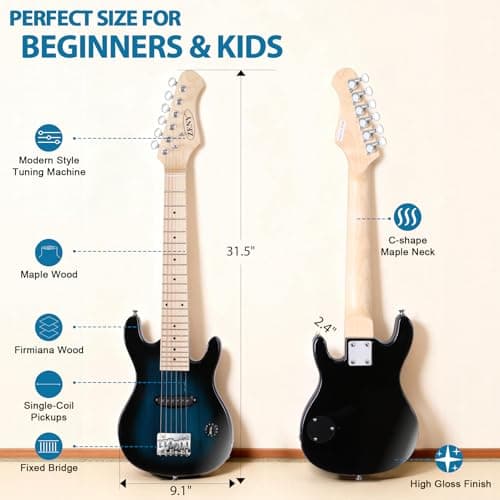 ZENY 30 inch Kids Electric Guitar with 5w Amp, Gig Bag, Strap, Cable, Strings and Picks Guitar Combo Accessory Kit, Blue