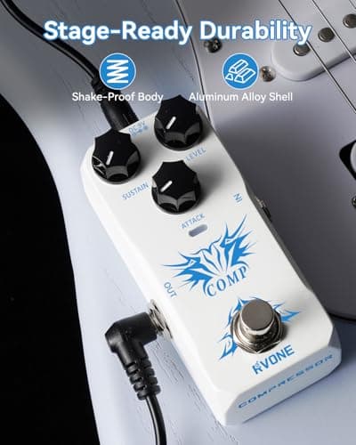 RVONE Analog Compressor Pedal Guitar/Bass, Studio-Grade Guitar Pedal Compressor, Guitar Effects Pedal for Electric Guitar Bass, True Bypass & Aluminum Case