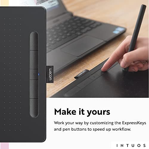 Wacom Intuos Medium Bluetooth Graphics Drawing Tablet, Portable for Teachers, Students and Creators, 4 Customizable ExpressKeys, Compatible with Chromebook Mac OS Android and Windows - Black