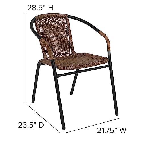 EMMA + OLIVER Set of 2 Modern Rattan Indoor/Outdoor Stack Chairs, Stacking Rattan Patio Chairs with Curved Back and Cross Bracing, Brown