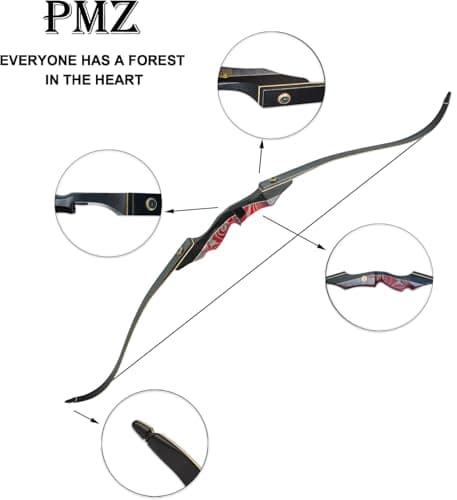 PMZ Recurve Bow and Arrow Set, Newset Professional Aldults Archery Hunting Bow Kit, 60'' Wooden Takedown Bow, for Youth Beginners to Advanced Outdoor Practice & Hunting, Right Hand, 20-60 lbs