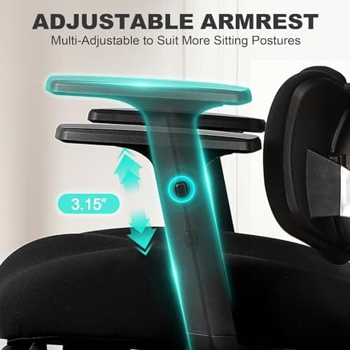 Ergonomic Office Chair with Footrest, Mesh Desk Chair with Adjustable Headrest & Armrests & Dynamic Floating Wing Lumbar Support, High Back Computer Chair for Home Office, BIFMA Certified, Black