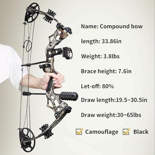 Compound Bow and Arrow Set for Adults Archery Shooting Bow Adjustable 30-65lbs Composite Bow Combination 19.5"-30" Draw Length Hunting Equipment