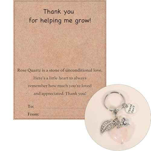 Teacher Appreciation Natural Crystal Keychain, Christmas Valentines Day Thank You for Helping Me Grow Teacher Gifts