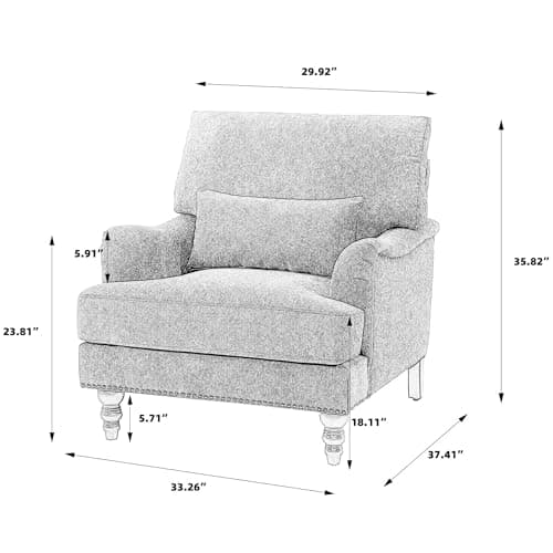 Accent Chairs Set of 2, Upholstered Roll Armchair for Living Room, Comfy Club Chair with Lumbar Pillow in Chenille Reading Chair for Bedroom Small Spaces-Gray
