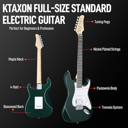 Ktaxon 39 Inch Electric Guitar Kit for Beginner, HSS Pickups 6 String Solid-Body Full Size Adults Electric Guitars W/Amplifier, Bag, Strap, Cable, Accessories - Green