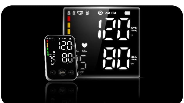 Oklar Blood Pressure Monitor Upper Arm Monitors for Home Use BP Machine Sphygmomanometer with 2x120 Reading Memory Adjustable Arm Cuff 8.7"-15.7" Large Display with LED Background Light Storage Bag