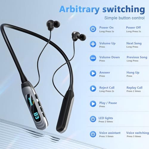 MZYQCY Neckband Bluetooth Headphones，80H Playback Wireless in-Ear Earbuds with Microphone, Sweatproof Around The Neck Headphones for Sport,Running,Workouts (Black)