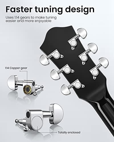 Moukey 41" Acoustic Guitar for Beginners Adult Teen Full Size Guitarra Acustica with Chord Poster, Gig Bag, Tuner,Steel Strings, Capo, Strap - Black