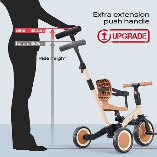 Toddler Trike with Push Handle Lets Parents Steer and Converts to Balance Bike, Fun Outdoor Toy for Boys and Girls, Khaki newyoo TR007 5-in-1 Tricycle for Toddlers 1-3, Toddler Bike, Birthday Gift B0CWLTLC2F