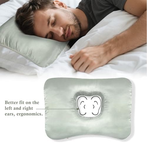Yuibthr Ear Piercing Pillow for Side Sleepers with Ear-Shaped Hole for Ear Pain, Reversible Satin & Cotton Washable and Adjustable Ergonomic Ear Guard Protector for Side Sleeping