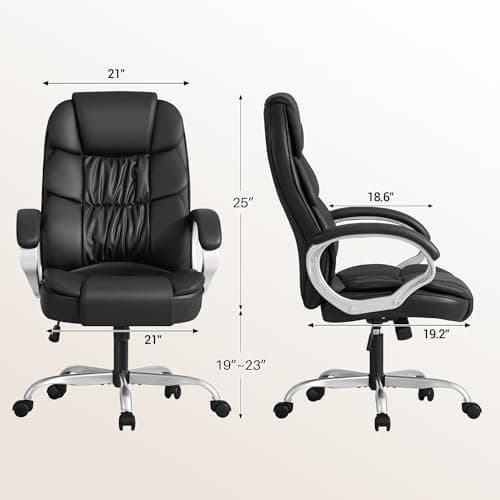 Homall Office Chair High Back Computer Desk Chair, PU Leather Adjustable Height Modern Executive Swivel Task Chair with Padded Armrests and Lumbar Support (Black)