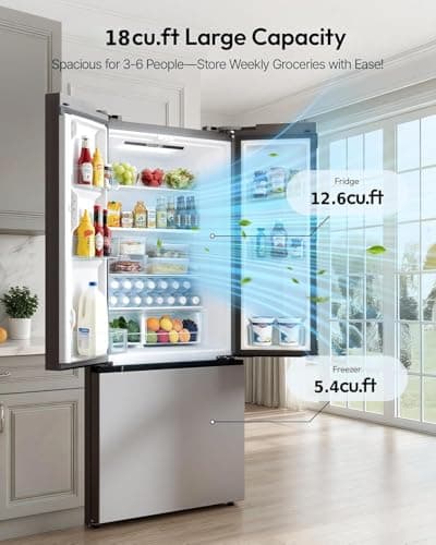 18 Cu.Ft. French Door Refrigerator with Ice Maker, Refrigerator with Freezer Drawer, Frost-Free, UL Certified, French Door Fridge with 3 Smart Cooling Modes