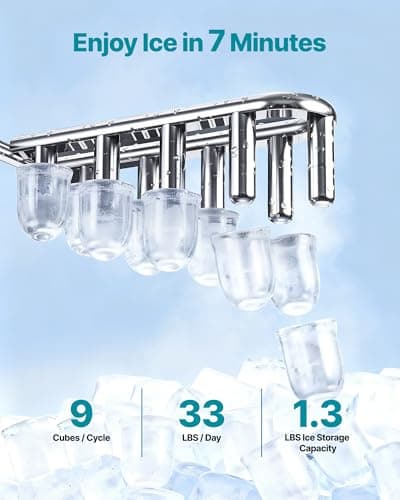 VEVOR Water Dispenser with Ice Maker, 3-in-1 Floor-Standing Water Dispenser, 33 LBS/24H, 9 Cubes/7 Min Fast Ice Making with 1.3 LBS Storage, Bullet Ice-Cubes & Cold-Water, for Home, Kitchen, Party