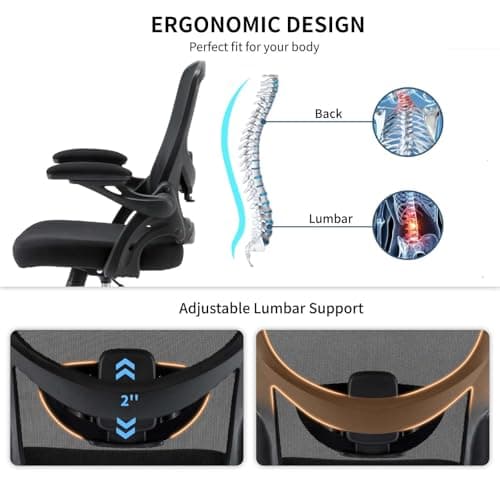 Drafting Chair, Tall Office Chair for Standing Desk, Ergonomic Standing Desk Chair with Flip-up Armrests, Counter Height Office Chair with Footrest and Adjustable Lumbar Support