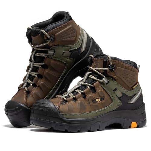 ROCKROOSTER Woodland Waterproof Composite Toe Work Boots for Men, 5" Comp Toe Cap Non-Slip Rubber Safety Boot, Leather Construction Hiking Boots, Comfortable, ASTM F2413-18 I/75 C/75 EH, AK661