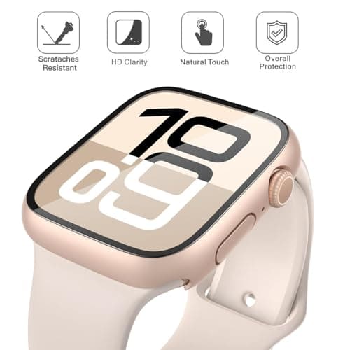 Misxi 2 Pack Tempered Glass Case Compatible for Apple Watch Series 11 (2025) Series 10 42mm, Hard PC Screen Protector Overall Protection Scratch-Resistant Cover for iWatch, 1 Rose Gold + 1 Transparent