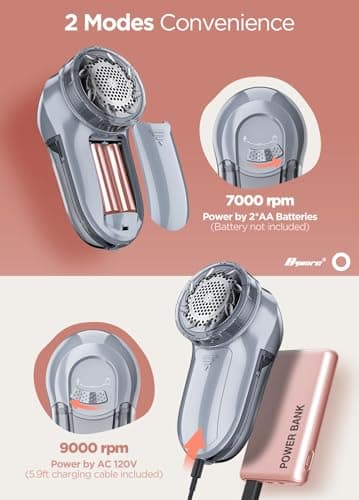 Bymore Fabric Shaver Lint Shaver for Clothes, Dual Power Lint Remover with Battery or Corded Use, Portable Sweater Shaver for Clothing, Furniture & Travel