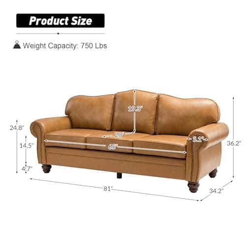 The support you need Classic 3-Seater Sofa with Premium Leather Upholstery, Stylish & Comfortable Sofa for Living Room or Office, Easy to Maintain & Long-Lasting Camel