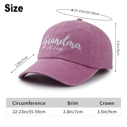 2PCS Grandma and Grandpa Est 2026 Hats for Grandparents, Adjustable Embroidered Cotton Baseball Cap for Women Men