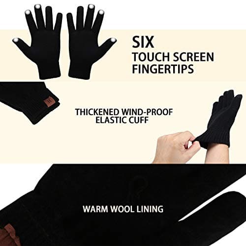 Winter Beanie Hat Scarf Touchscreen Gloves Set for Men and Women, Beanie Gloves Neck Warmer Set with Warm Knit Fleece Lined