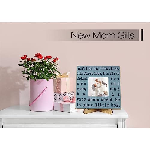 New Mom Gifts for Women, Mothers Day Gifts from Son | Boy Mom Picture Frame, Sentimental Birthday Gift for Mom | Fits 4x4 Photo, Rustic Farmhouse Home & Desk Decor