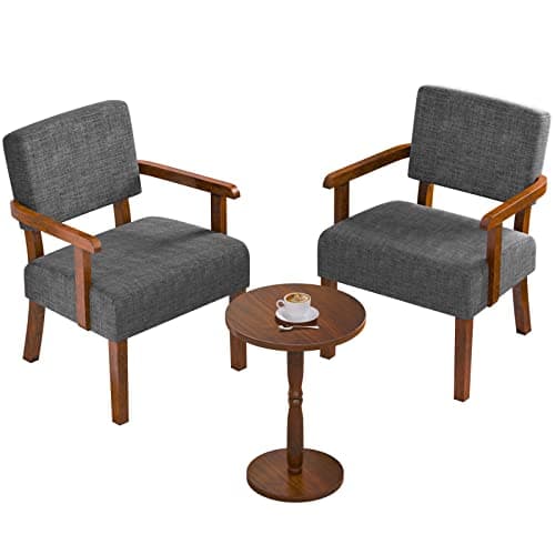 FAGAGA Accent Chair Set of 2 with Table, Living Room Chairs with Soft Seat and Armrests for Living Room Bedroom Reading Room Waiting Room, Grey (AC01)
