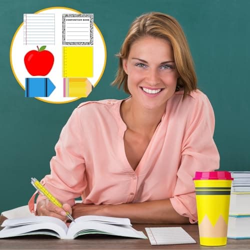 16 oz Teacher Tumbler, Cute Composition Books Sticky Notes, Ballpoint Pens, for Mentor Lecturer Counselor Educator Honeydak 12 Set Christmas Teachers Gift Bulk Teacher Appreciation Gift B0F6SXV15W