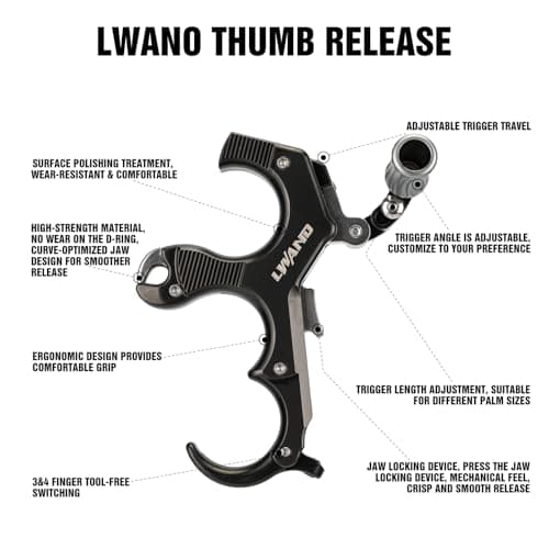 LWANO Thumb Bow Release - 3&4 Finger Adjustable Archery Compound Bow Release Aid, with Trigger Travel and Pressure Adjustable