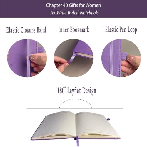 Hardcover Notebook Gold Foil 200 Pages A5 Lined, Birthday Gift for Turning 40 Year Old Woman Friends Mom Sister Daughter Wife 40th Birthday Gifts Women, Chapter 40 Birthday Gift Journal Purple for Her B0H7R85C9S