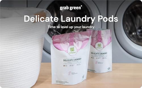 Grab Green Delicate Laundry Detergent Pods, 60 Count, Fragrance Free, Plant and Mineral Based, Superior Cleaning Power, Stain Remover, Brightens Clothes
