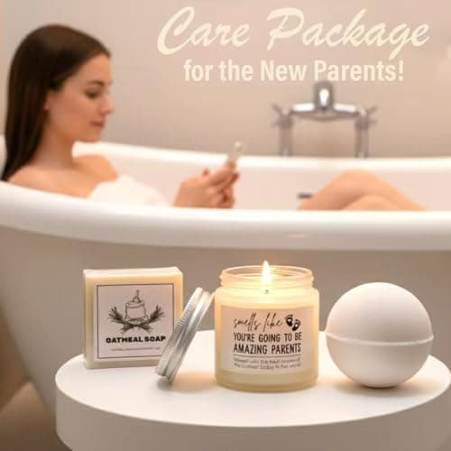 New Parents Gifts for Couples, Mom and Dad to Be Gifts, Pregnancy Gift Basket for Expecting Parents, Baby Shower Gift Set with Mommy Daddy Glass Cups, Candle, Bath Bomb & Soap B0FVKXQS45