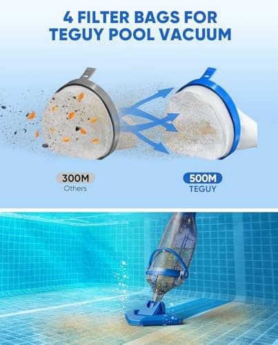 Cordless Pool Vacuum with Telescopic Pole, 18.5 GPM Powerful Suction, 1.5H Supercharge Technology, Handheld Rechargeable Pool Vacuum Cleaner for Above Ground/Inground Pools, Hot Tubs, Spas