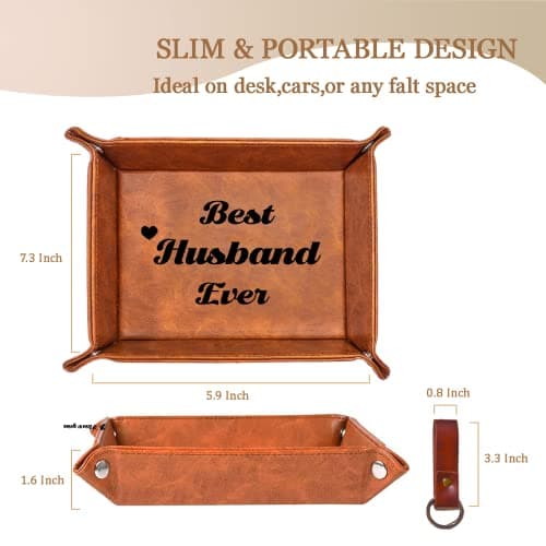 Best Husband Ever Gifts for Husband from Wife PU Leather Valet Tray & Keychain, Unique Gifts for Him Husband Who Has Everything at Birthday Valentines Day Christmas Anniversary B0B6TCG4XR