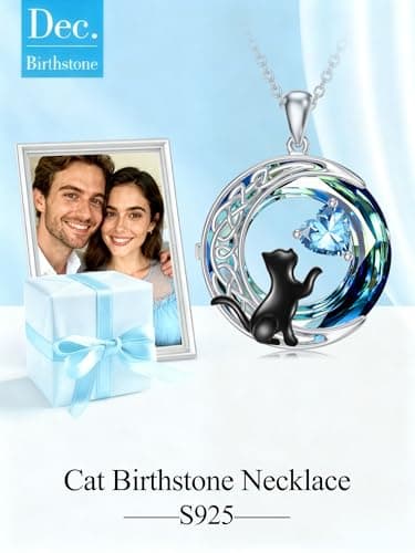 TOUPOP Cat Gifts for Cats Lovers 925 Sterling Silver Black Cat Necklace Celtic Moon Birthstone Jewelry for Women Anniversary Birthday Gift for Her Wife Mom B0DMF7SK9C