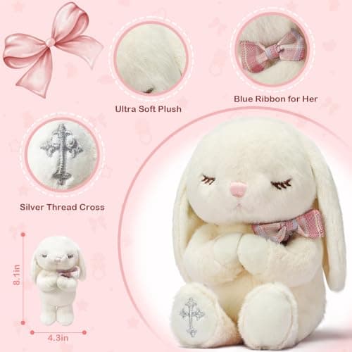 MyMateZoe Baptism Gifts for Girl, Great Christening, Dedication and Baptism Gift Set for Girl and Newborn Baby, Includes 7" Praying Bunny Plush Toy and Let Us Pray Baby Book in Keepsake Gift Box B0FP4P46HC