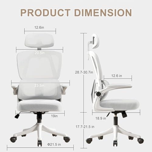 Ergonomic Office Chair Computer Desk Chairs with Flip-up Armrests and Lumbar Support, High Back Mesh Gaming Chairs Rolling Work Swivel Task Chairs with Adjustable Headrest