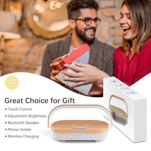 Nightstand Lamp with Wireless Charger,4 in 1 Touch Bedside Lamp Bluetooth Speaker,Portable Dimmable LED Night Light,Corporate Gifts Premium for Employees Clients,Birthday Gifts Women Wife Friend B0FJ1H1KCY