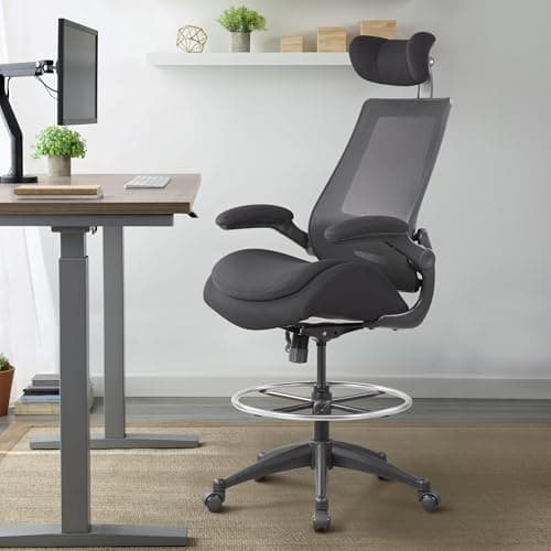 BOLISS Big and Tall Drafting Chair 400lbs - High Back Ergonomic Office Chair for Standing Desk with Double Thick Seat Cushion, Adjustable Foot Ring, Lumbar Support & Flip Up Armrests (Black)