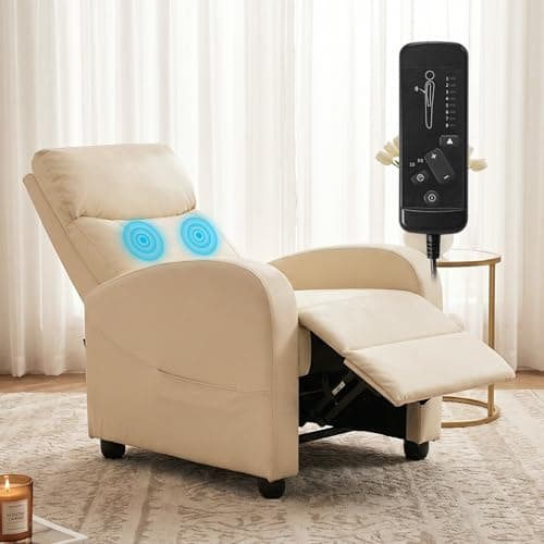 Sweetcrispy Massage Recliner Chair for Adults, Adjustable Home Theater Seating with Lumbar Support for Living Room, Modern Fabric Reclining, Beige