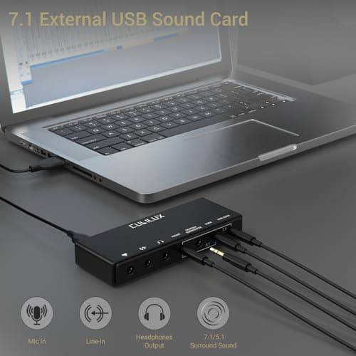 Cubilux 7.1 USB Surround Sound Card- 48KHz-384KHz Sample Rate for Headphones, Full Aluminum Alloy USB A External Sound Card for Laptop PC-Supports Line-in & Stereo Mic in